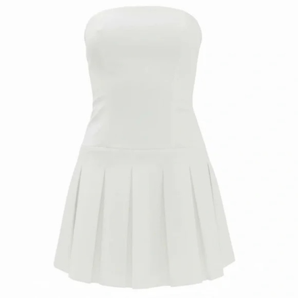 Reformation Isabeli Linen Strapless Pleated dress